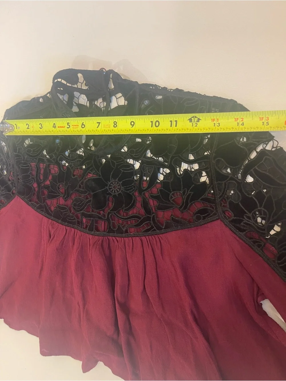 Free People Burgundy Black Velvet Lace Boho Crop Top XS Sz 2 Whimsigoth Romantic